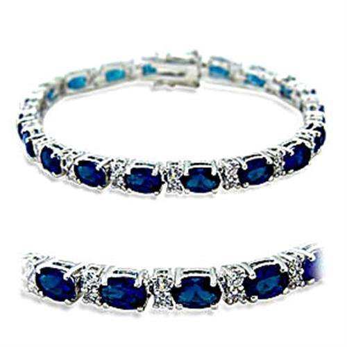 Alamode Rhodium Brass Bracelet with Synthetic Spinel in Sapphire - Alamode - Flyclothing LLC