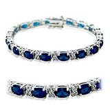 Alamode Rhodium Brass Bracelet with Synthetic Spinel in Sapphire - Alamode - Flyclothing LLC