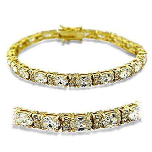 Alamode Gold Brass Bracelet with AAA Grade CZ in Clear - Alamode - Flyclothing LLC