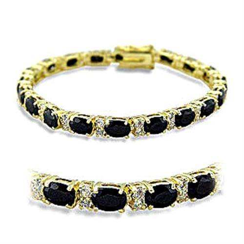 Alamode Gold Brass Bracelet with AAA Grade CZ in Jet - Alamode - Flyclothing LLC