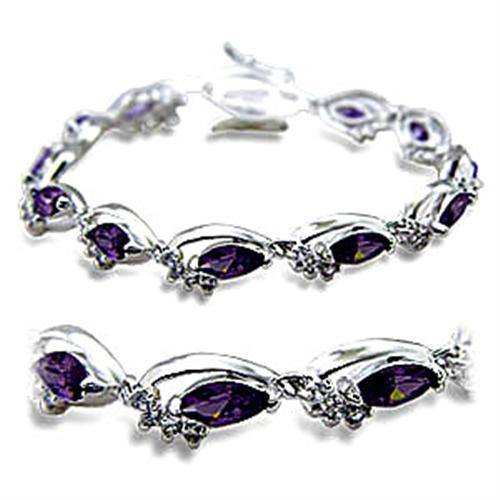 Alamode Rhodium Brass Bracelet with AAA Grade CZ in Amethyst - Alamode - Flyclothing LLC