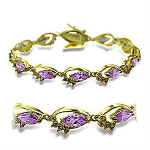 Alamode Gold Brass Bracelet with AAA Grade CZ in Light Amethyst - Alamode - Flyclothing LLC