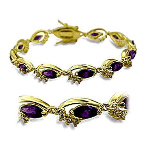 Alamode Gold Brass Bracelet with AAA Grade CZ in Amethyst - Alamode - Flyclothing LLC