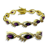 Alamode Gold Brass Bracelet with AAA Grade CZ in Amethyst - Alamode - Flyclothing LLC