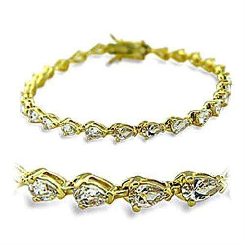 Alamode Gold Brass Bracelet with AAA Grade CZ in Clear - Alamode - Flyclothing LLC