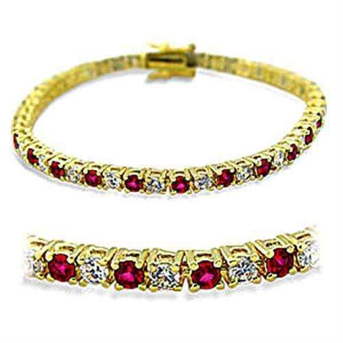 Alamode Gold Brass Bracelet with Synthetic Garnet in Ruby - Alamode - Flyclothing LLC
