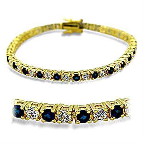 Alamode Gold Brass Bracelet with Synthetic Spinel in Sapphire - Alamode - Flyclothing LLC