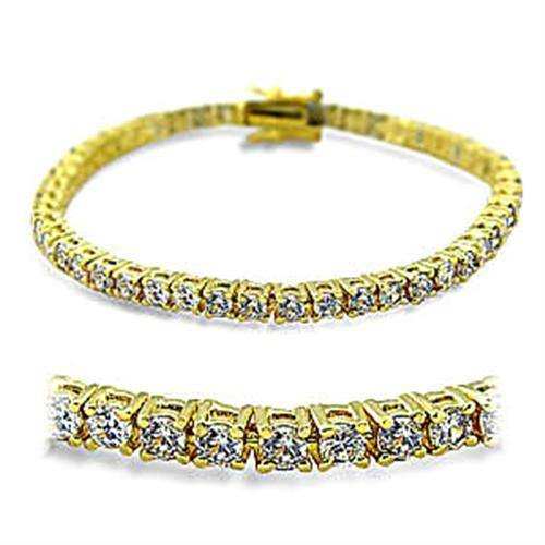 Alamode Gold Brass Bracelet with AAA Grade CZ in Clear - Alamode - Flyclothing LLC