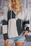 Multicolor Colorblock Ribbed Henley Hoodie - Trendsi - Flyclothing LLC