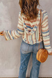 Striped Hooded Sweater with Kangaroo Pocket - Trendsi - Flyclothing LLC