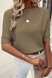 Round Neck Half Sleeve Knit Top - Trendsi - Flyclothing LLC