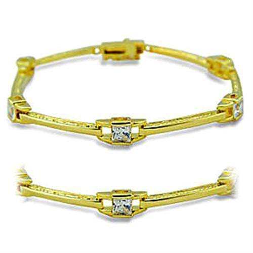 Alamode Gold Brass Bracelet with AAA Grade CZ in Clear - Alamode - Flyclothing LLC