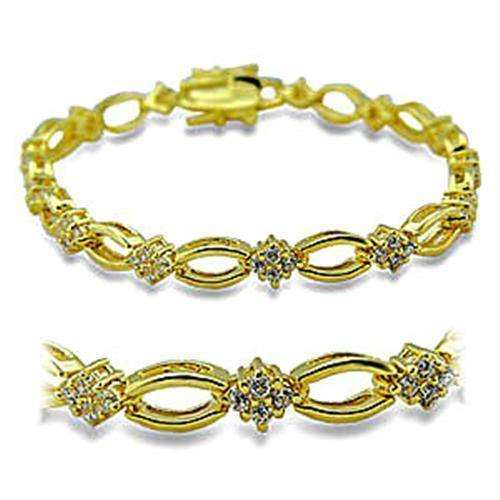 Alamode Gold Brass Bracelet with AAA Grade CZ in Clear - Alamode - Flyclothing LLC