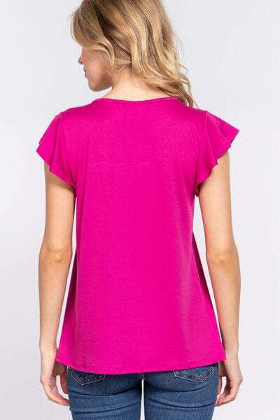 ACTIVE BASIC Ruffle Short Sleeve Lace Detail Knit Top - Trendsi - Flyclothing LLC