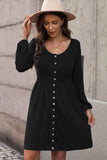 Scoop Neck Empire Waist Long Sleeve Mini Dress - Trendsi - Flyclothing LLC