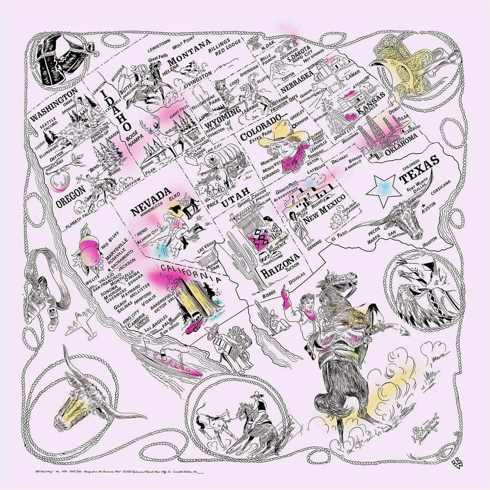 Vintage Western U.S. States Map Silk Scarf - Rockmount Clothing - Flyclothing LLC