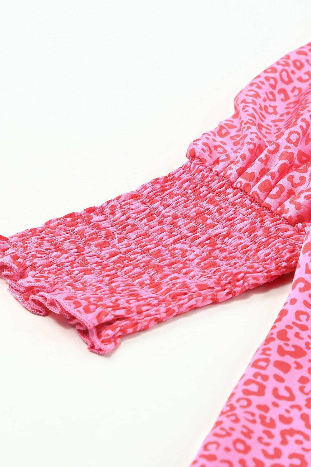 Leopard Smocked Flounce Sleeve Blouse - Trendsi - Flyclothing LLC