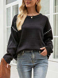 Contrast Round Neck Drop Shoulder Knit Top - Trendsi - Flyclothing LLC