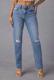 Distressed Raw Hem Straight Jeans with Pockets - Trendsi - Flyclothing LLC