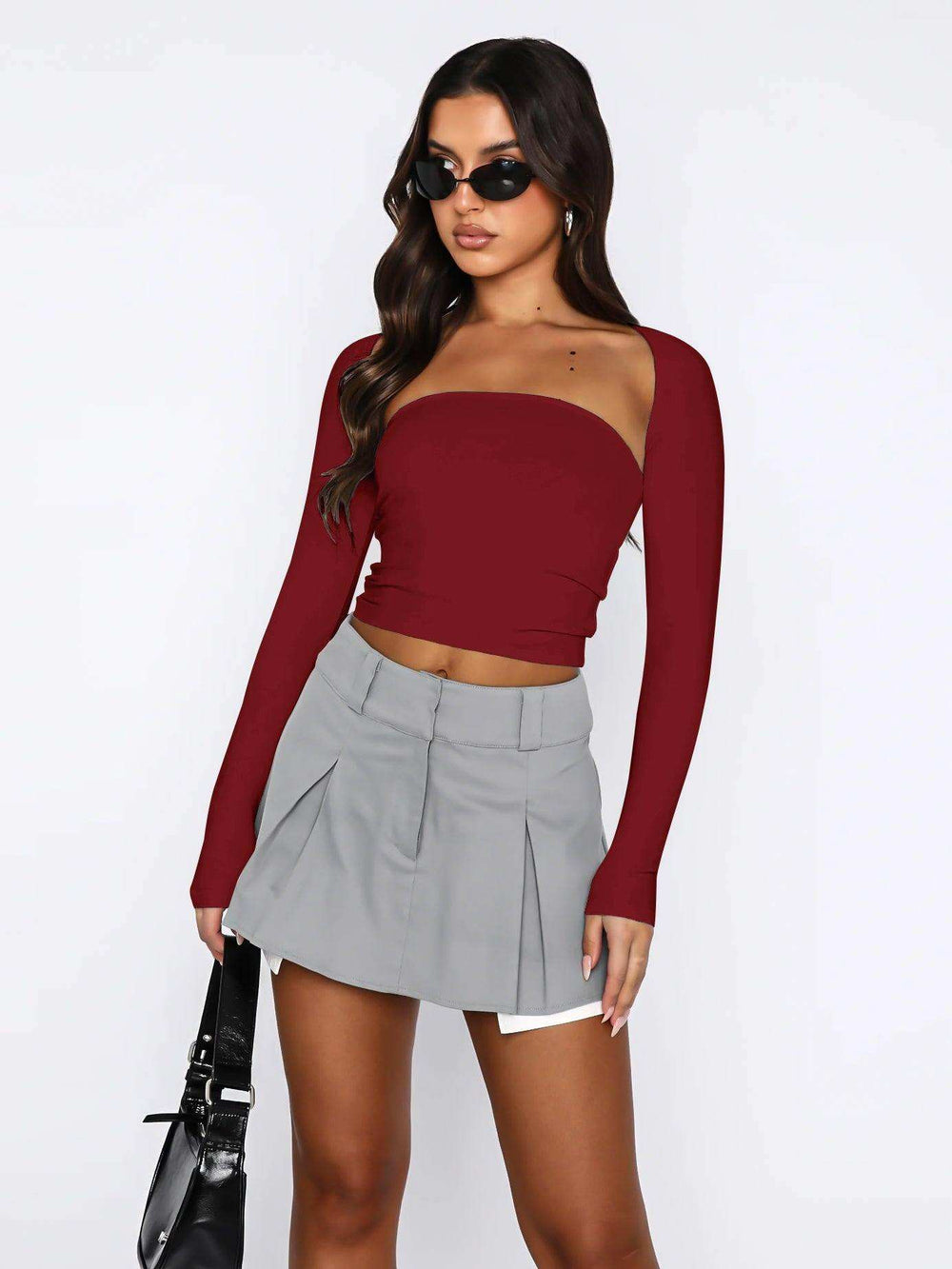 Cutout Raglan Sleeve Bolero and Tube Top - Trendsi - Flyclothing LLC