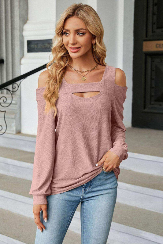 Cold Shoulder Square Neck Cutout Blouse - Trendsi - Flyclothing LLC