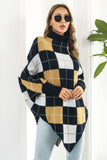 Plaid Turtleneck Dolman Sleeve Poncho - Trendsi - Flyclothing LLC