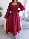Smocked Square Neck Flounce Sleeve Dress - Trendsi - Flyclothing LLC