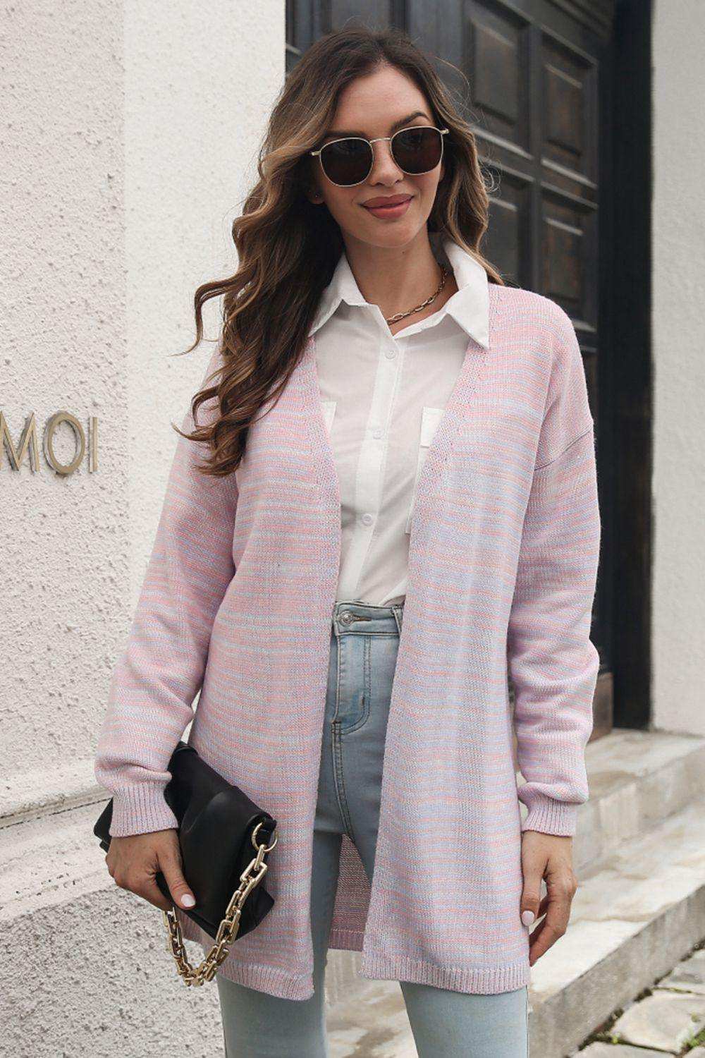 Striped Open Front Longline Cardigan - Trendsi - Flyclothing LLC