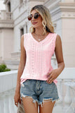 Eyelet V-Neck Tank - Trendsi - Flyclothing LLC