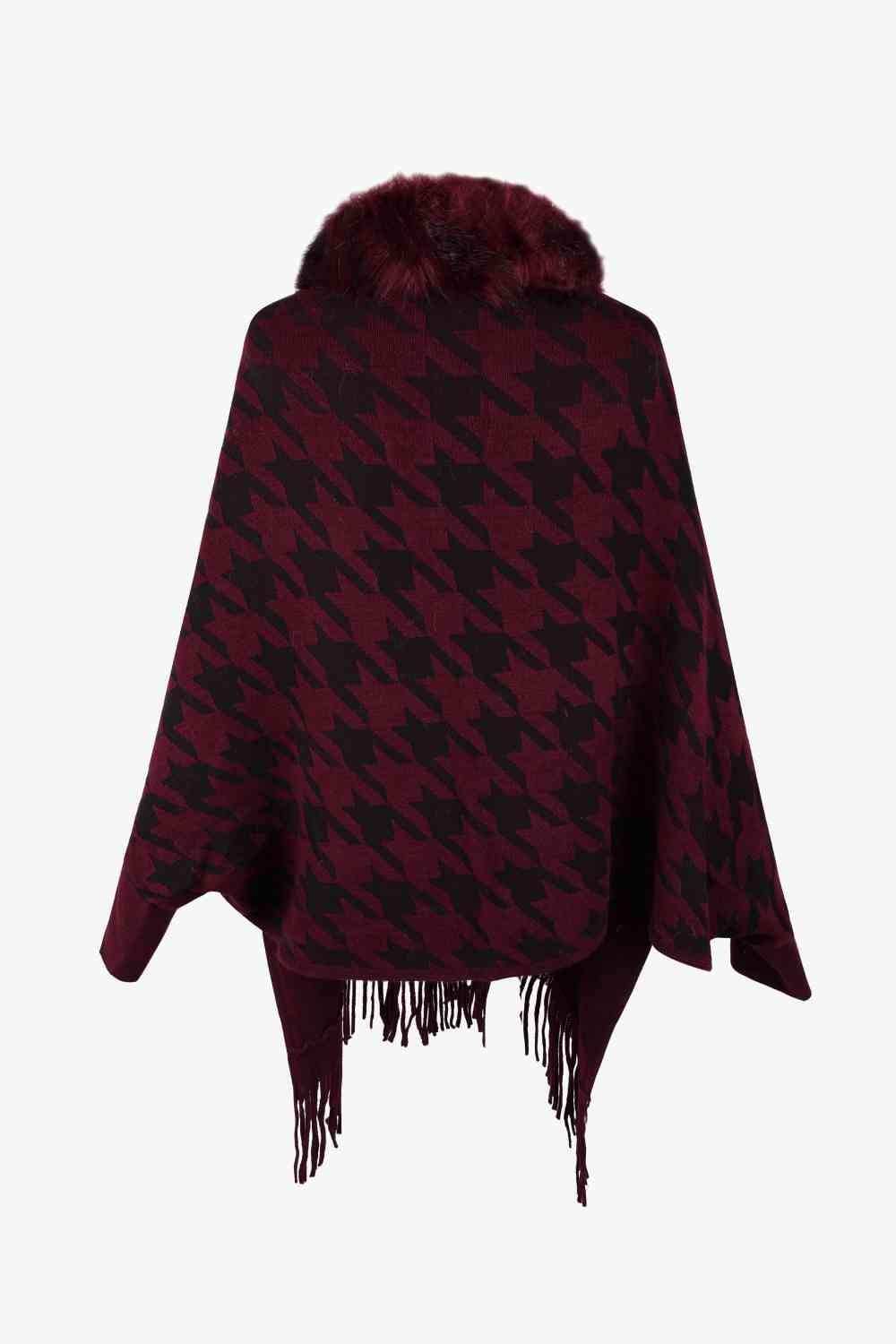 Houndstooth Fringe Hem Poncho - Trendsi - Flyclothing LLC