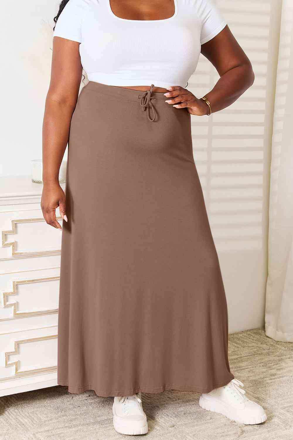 Double Take Full Size Soft Rayon Drawstring Waist Maxi Skirt Rayon - Trendsi - Flyclothing LLC