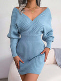 Rib-Knit Dolman Sleeve Sweater Dress - Trendsi - Flyclothing LLC