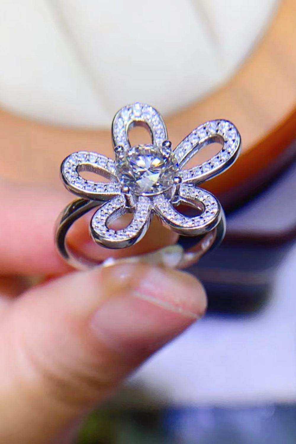 1 Carat Moissanite Flower-Shape Open Ring - Trendsi - Flyclothing LLC