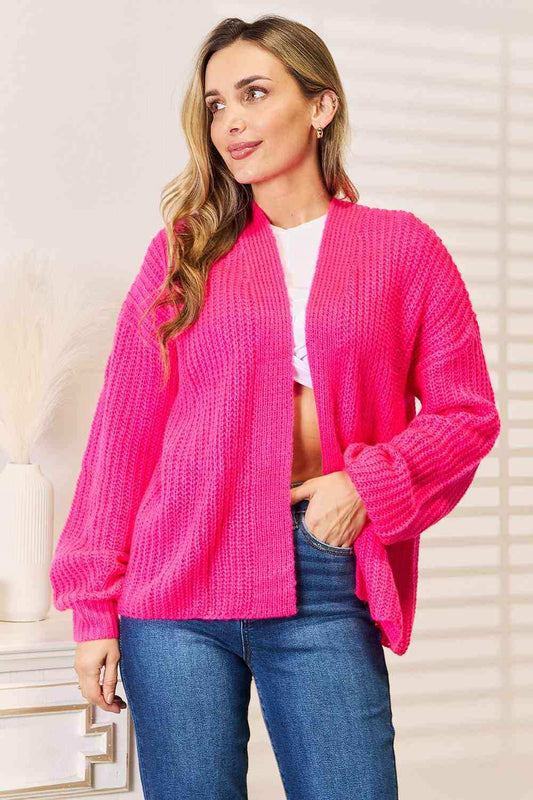 Woven Right Rib-Knit Open Front Drop Shoulder Cardigan - Trendsi - Flyclothing LLC
