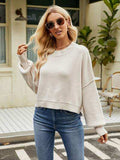 Round Neck Lantern Sleeve Sweater - Trendsi - Flyclothing LLC