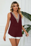 Contrast Trim Plunge Sleeveless Blouse - Trendsi - Flyclothing LLC