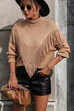 Turtle Neck Tassel Front Long Sleeve Pullover Sweater - Trendsi - Flyclothing LLC