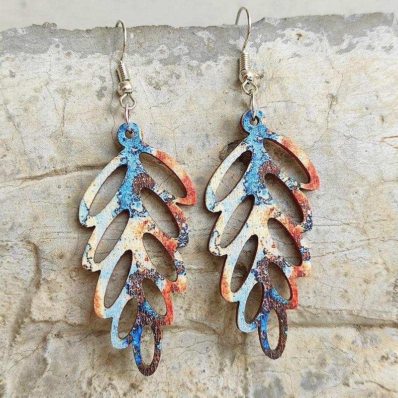 Leaf Shape Wooden Dangle Earrings - Trendsi - Flyclothing LLC