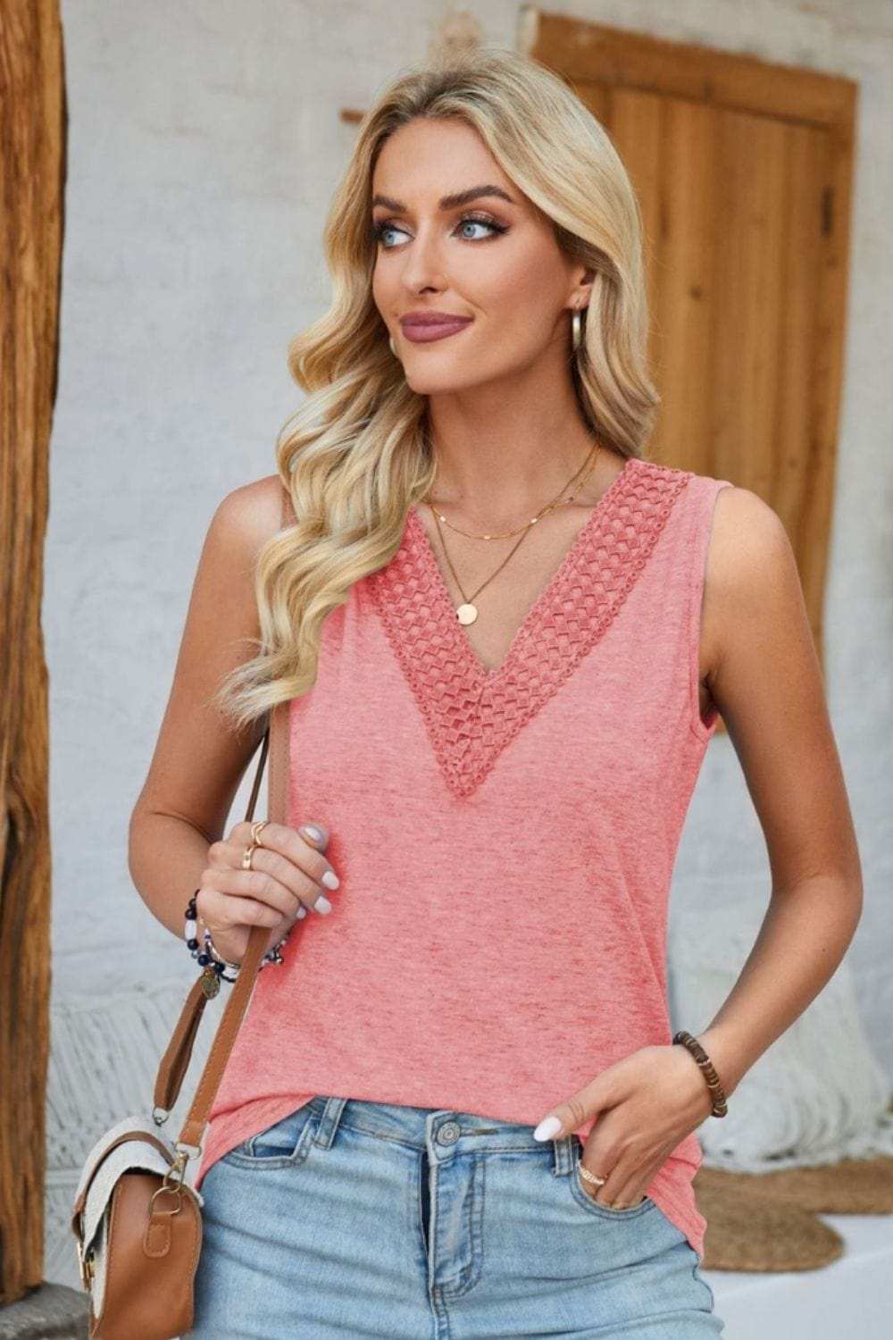 Lace Detail V-Neck Tank - Trendsi - Flyclothing LLC