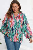 Plus Size Printed Johnny Collar Long Sleeve Blouse - Trendsi - Flyclothing LLC