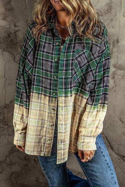 Contrast Plaid Button Up Long Sleeve Shacket - Trendsi - Flyclothing LLC
