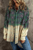 Contrast Plaid Button Up Long Sleeve Shacket - Trendsi - Flyclothing LLC