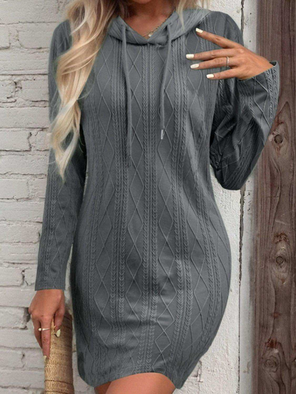 Drawstring Hooded Sweater Dress - Trendsi - Flyclothing LLC