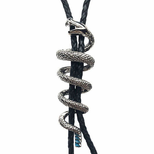Silver Rattlesnake with Turquoise Enamel Western Bolo Tie - Rockmount Clothing - Flyclothing LLC