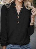 Decorative Button Notched Long Sleeve T-Shirt - Trendsi - Flyclothing LLC