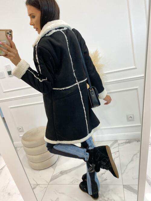 Lapel Collar Exposed Seam Buttoned Coat - Trendsi - Flyclothing LLC