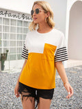 Striped Color Block Round Neck Tee - Trendsi - Flyclothing LLC