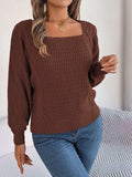 Square Neck Mixed Knit Sweater - Trendsi - Flyclothing LLC