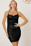Sequin Spaghetti Strap Mini Wrap Dress - Trendsi - Flyclothing LLC
