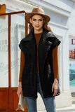 Fuzzy Collared Neck Button Up Vest Coat - Trendsi - Flyclothing LLC